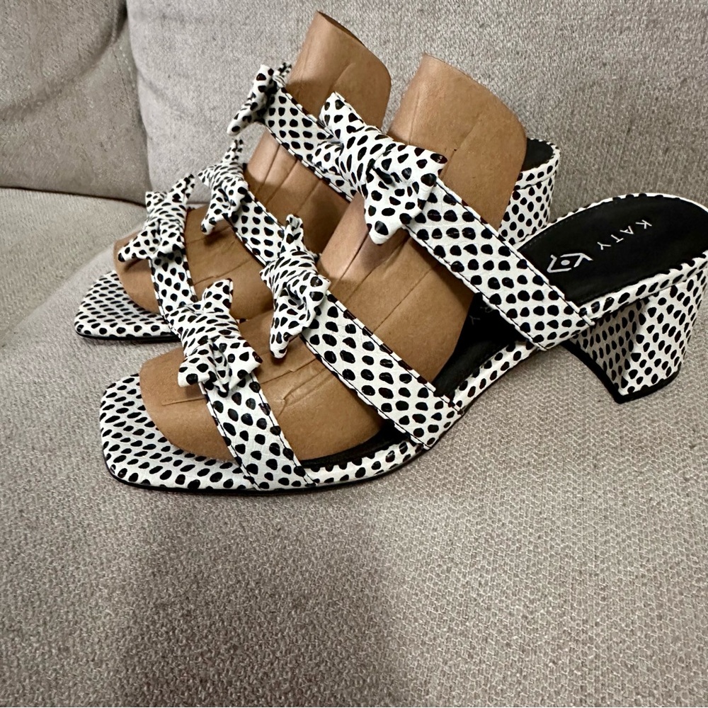 Katy Perry Tooliped Bow Sandal Polka Dot Snake Block Heel - Picture 7 of 9